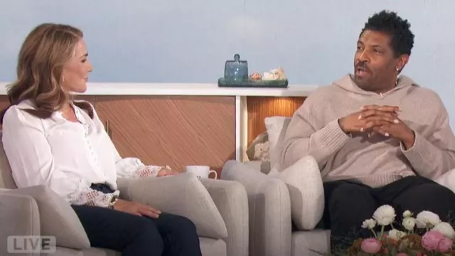 L'Agence Ava Lace Cuff Blouse worn by Peri Gilpin as seen in The Talk on September 26, 2024