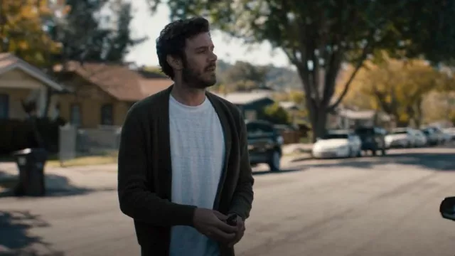 Buck Mason Seafarer Cotton Rib Cardigan worn by Noah Roklov (Adam Brody) as seen in Nobody Wants This (S01E01)