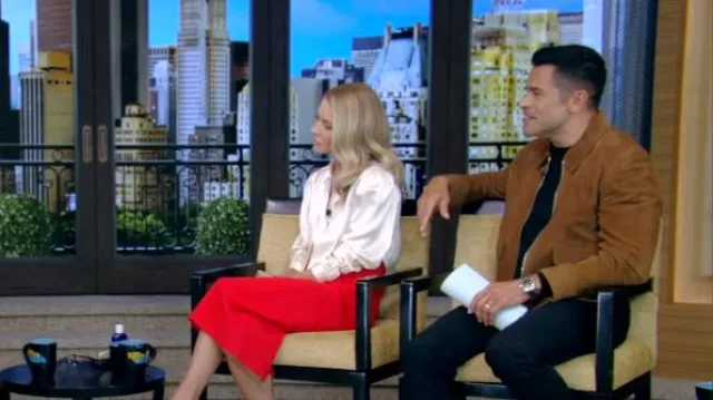 Officine Generale Victor Italian Suede Jacket worn by Mark Consuelos as seen in LIVE with Kelly and Mark on September 18, 2024