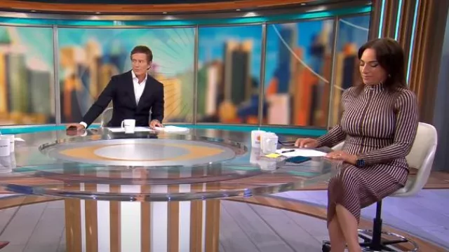 Intérieur de la robe midi à col roulé en coton mélangé Ridley portée par Michelle Miller comme on le voit dans CBS Mornings le 29 septembre 2024