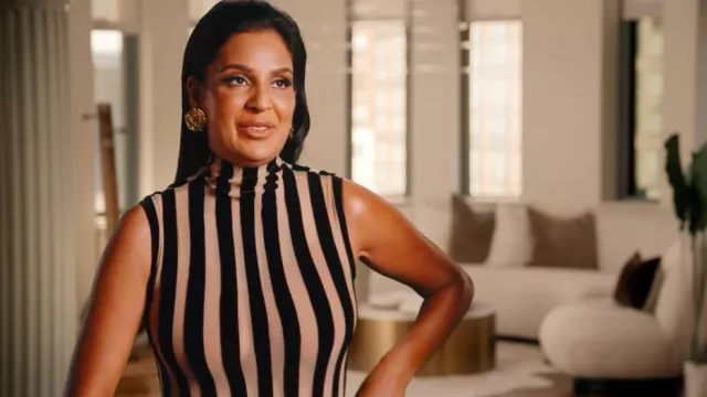 Laquan Smith Sleeveless Mockneck Bodysuit worn by Jessel Taank as seen in The Real Housewives of New York City (S15E01)