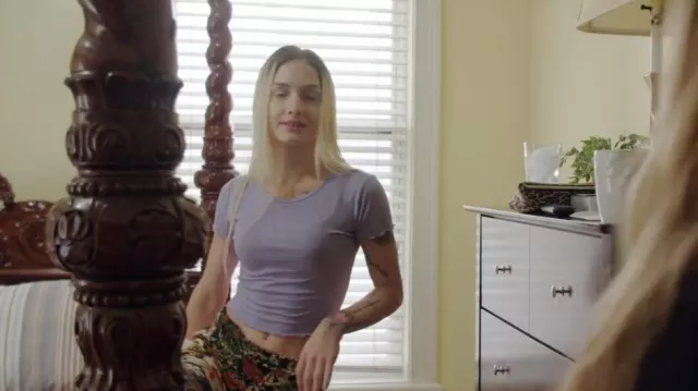 Pull & Bear Lettuce Edge Crop Top in Lilac worn by Moriah Plath as seen in Welcome to Plathville (S06E09)