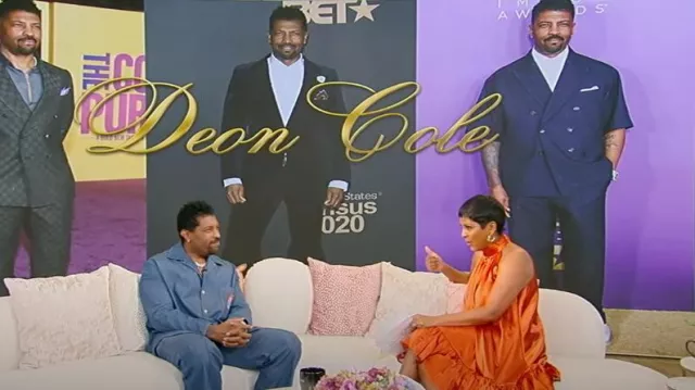 Vestido de satén alto-bajo de Mac Duggal usado por Tamron Hall como se vio en el desfile de Tamron Hall el 4 de octubre de 2024