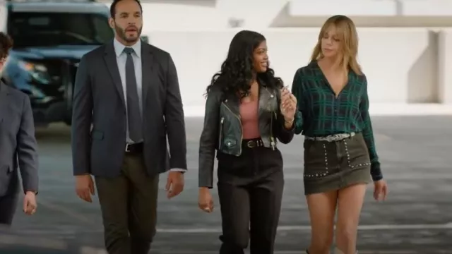 Allsaints Elora Cropped Leather Biker Jacket worn by Daphne (Javicia Leslie) as seen in High Potential (S01E02)