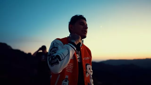 That's A Awful Lot Of Cough Syrup Red & White Letterman Varsity Jacket usado por DeeBaby en DeeBaby - Last Day In Calabasas ( VIDEO OFICIAL )
