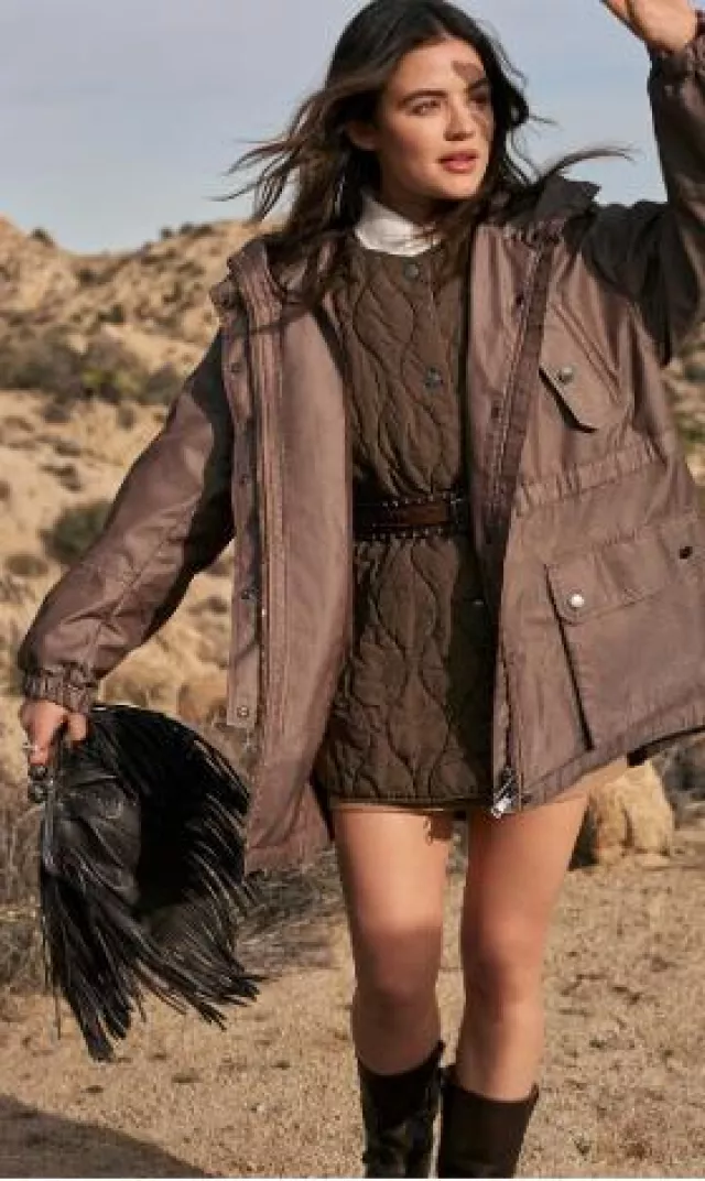 Weekend Max Mara Gabardine and Technical Fabric Parka worn by Lucy Hale at Weekend Max Mara X Lucy Hale Collection on September 10, 2024