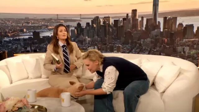 Babaton Chisel Maxi Skirt worn by Drew Barrymore as seen in The Drew Barrymore Show on October 5, 2024