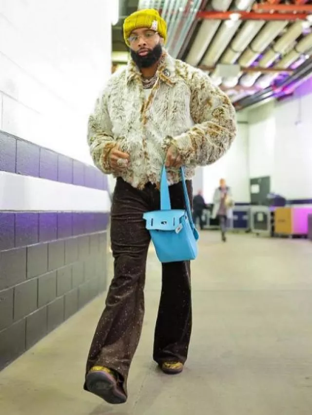 Cout De La Liberte Brown Allover Crystal Flared Jeans worn by Odell Beckham Jr. on the Instagram account @obj
