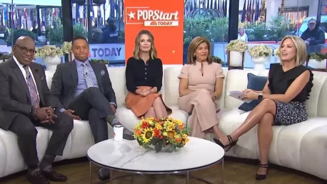 Joseph Blomfield Paneled Leather Midi Skirt worn by Savannah Guthrie as seen in Today on October 16, 2024