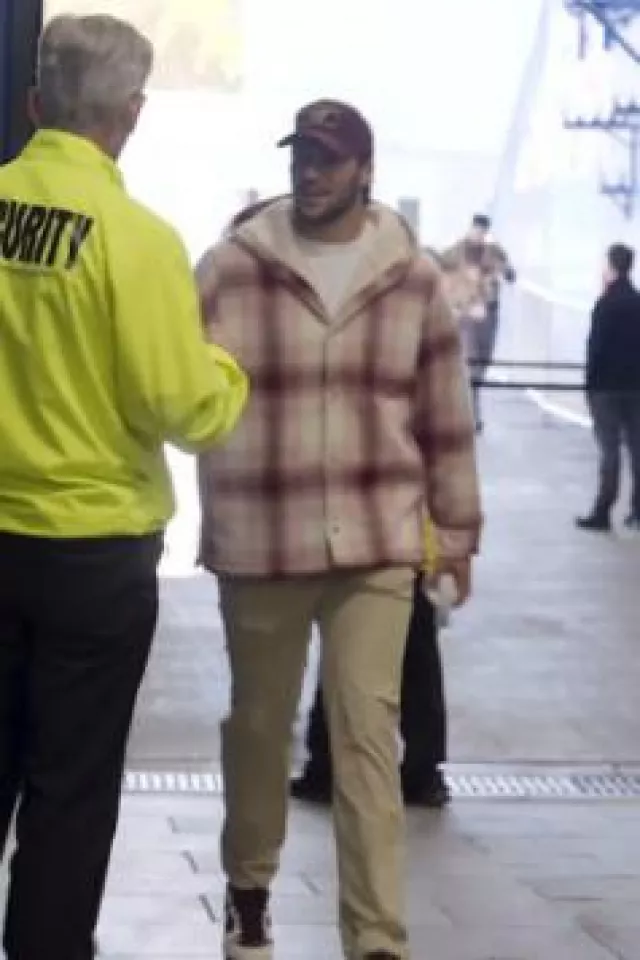 Kith Pink Check Ginza Hooded Overshirt worn by Josh Allen on the Instagram account @houstontexans
