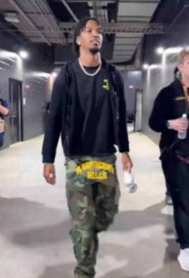 The GV Gallery Green Camo Raspberry Hills Cargo Pants worn by Jayden Daniels on the Instagram account @houstontexans