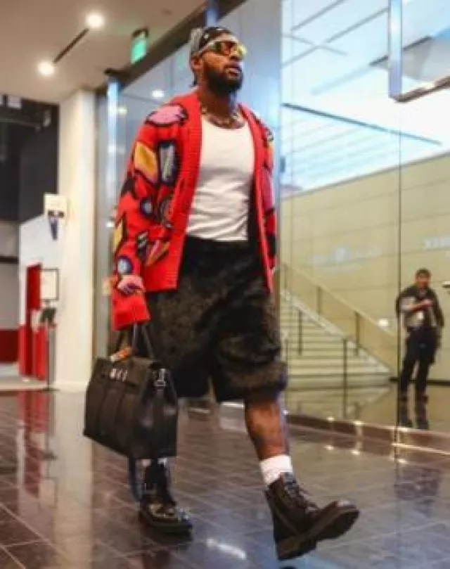 Mmbers Of The Rage Red Illusion Baggy Cardigan worn by JuJu Smith-Schuster on the Instagram account @houstontexans