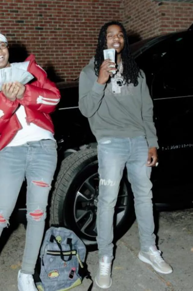 Amiri Antique Indigo Script Logo Jeans worn by Polo G on the Instagram account @vonoff1700