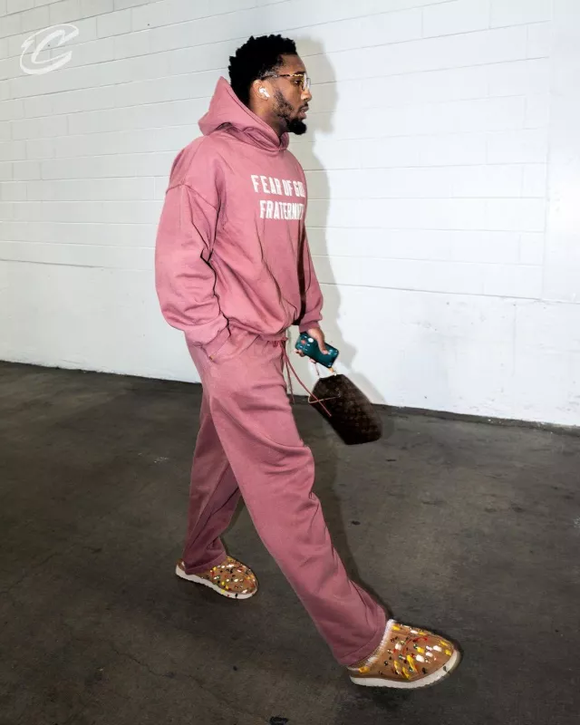 UGG X Gallery Dept. Light Brown Crystal Tasman Slippers worn by Donovan Mitchell on the Instagram account @cavs
