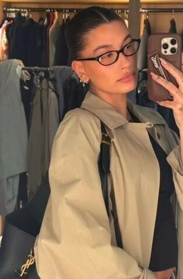 The Row Flemming Padded Long Coat worn by Hailey Bieber on her Instagram Story on October 6, 2024