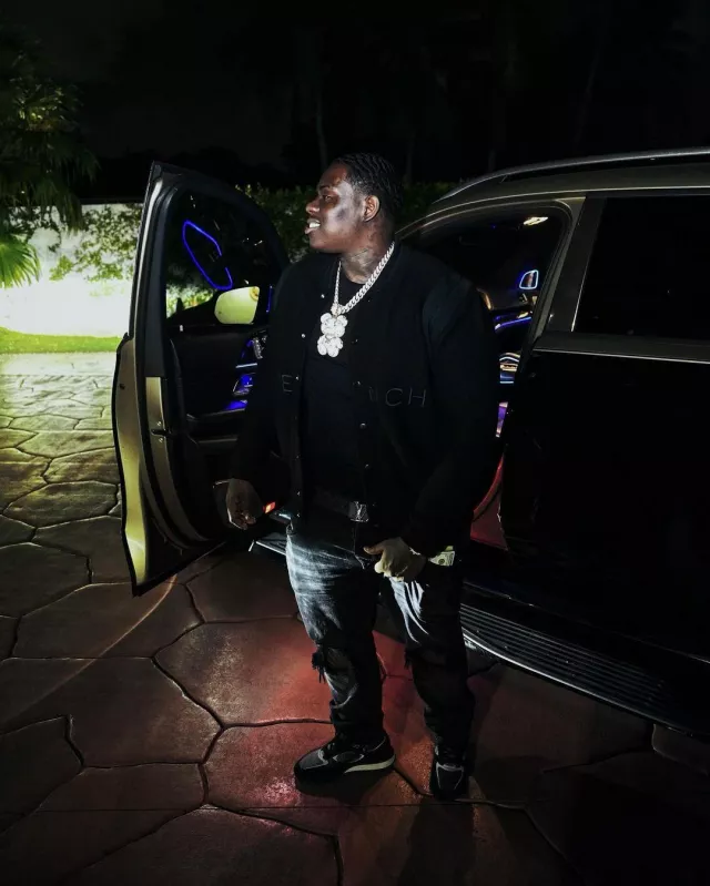 Givenchy All Black Logo Teddy Jacket worn by Sheff G on the Instagram account @sheff_g
