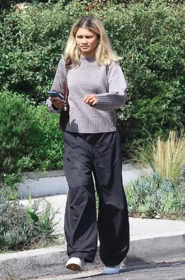 Allude Wool And Cashmere-Blend Sweater In Light Grey worn by Zendaya Coleman in Los Feliz on October 10, 2024