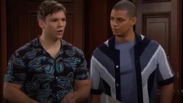 Scotch and Soda Jacquard Short Sleeve Knit Button Front Sweater worn by R.J. Forrester (Joshua Hoffman) as seen in The Bold and the Beautiful on October 17, 2024