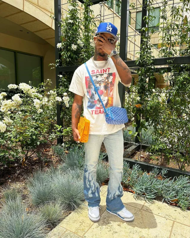 Denim Tears x Saint Mxxxxxx White Abstract Clown T Shirt worn by Toosii on the Instagram account @toosii
