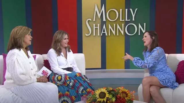 B.Yellowtail Pleated Midi Skirt in Teal worn by Jenna Bush Hager as seen in Today with Hoda & Jenna on October 29, 2024
