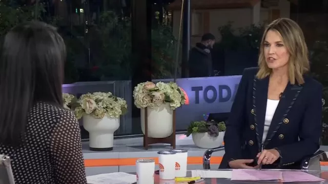 Veronica Beard Miller Striped Piping Dickey Jacket worn by Savannah Guthrie as seen in Today with Hoda & Jenna  on October 31, 2024