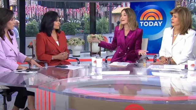 Veronica Beard Hirsh Double-Breasted Jacket in Brick Red worn by Kristen Welker as seen in Today on  November 5, 2024