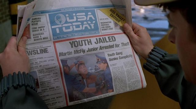 Le Journal USA Today de Marty McFly (Michael J. Fox) comme on le voit sur Retour vers Le Futur Partie II