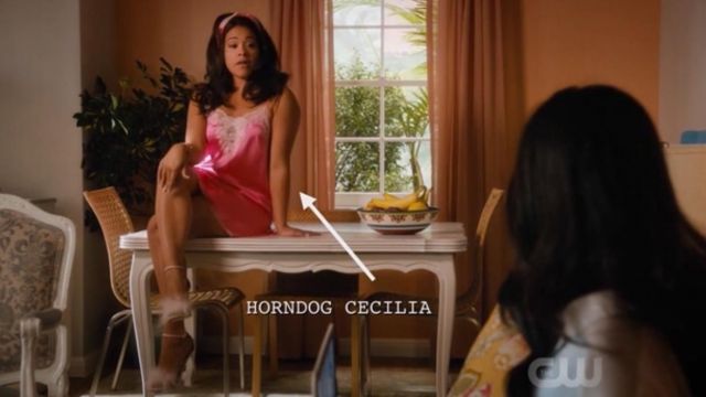 The sandals at heel of Jane Villanueva ( Gina Rodriguez) in Jane the virgin