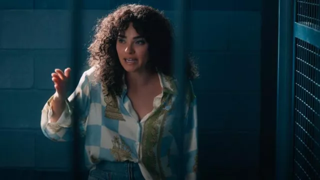 Alemais Checkmate Silk Shirt worn by Mackenzie Altman (Brittany O'Grady) as seen in Elsbeth (S02E03)