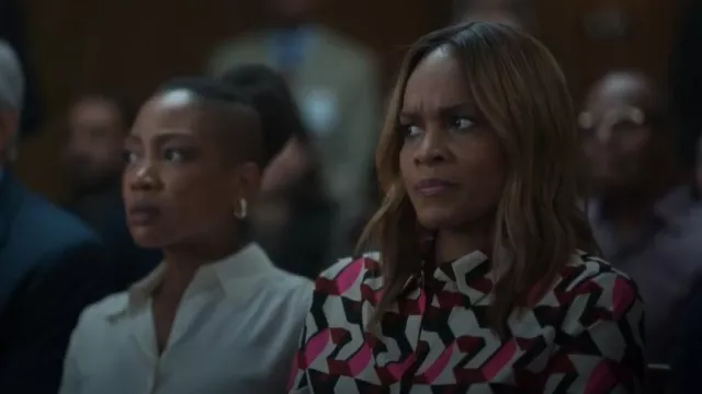Chemise Portofino imprimée décontractée express portée par Sally Braswell (Nefetari Spencer) comme on le voit dans Reasonable Doubt (S02E09)