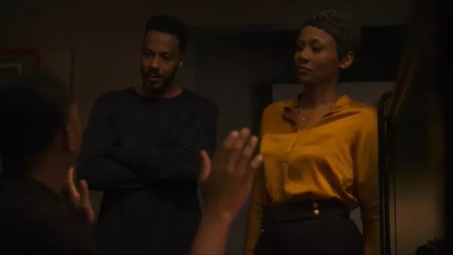 Vince Band Collar Blouse worn by Jax Stewart (Emayatzy Corinealdi) as seen in Reasonable Doubt (S02E09)