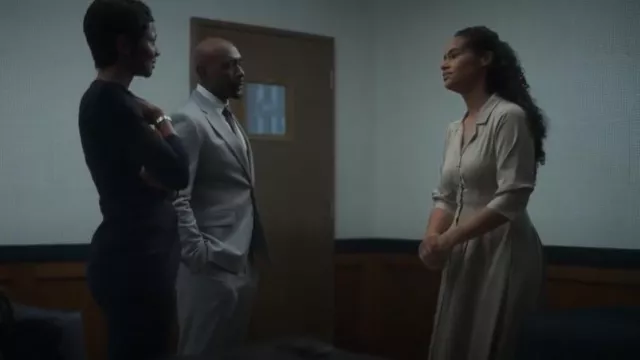 Vestido camisero midi plisado de Zoe y Claire usado por Shanelle Tucker (Shannon Kane) como se ve en Duda razonable (S02E09)