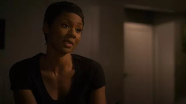 James Perse Sheer Slub Casual V Neck worn by Jax Stewart (Emayatzy Corinealdi) as seen in Reasonable Doubt (S02E09)