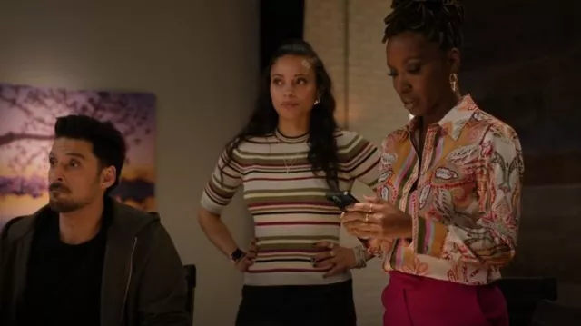 Veronica Beard Kavya Striped Ribbed-Knit Sweater worn by Lacey Quinn (Gabrielle Walsh) as seen in Found (S02E05)