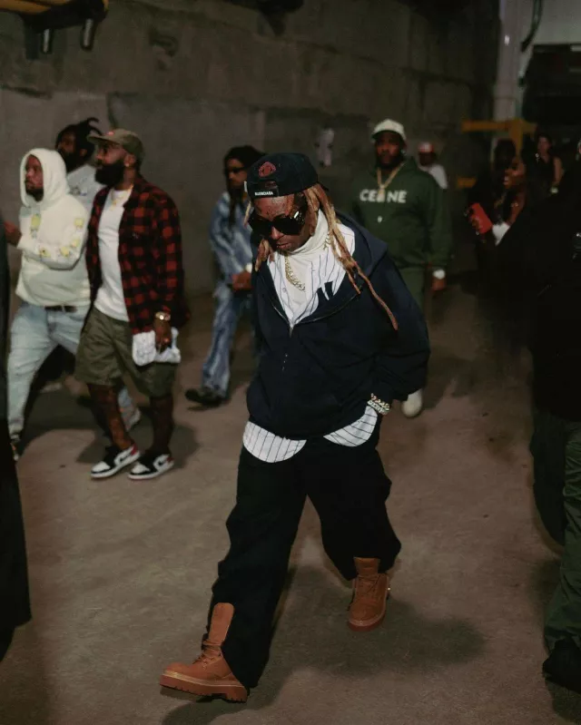 Louis Vuitton Beige Monogram Embossed LV Ranger Boots worn by Lil Wayne on the Instagram account @dayhunch