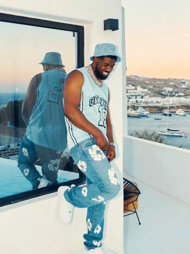 Givenchy Light Blue Basketball Jersey worn by Tion Wayne on the Instagram account @tionwayne