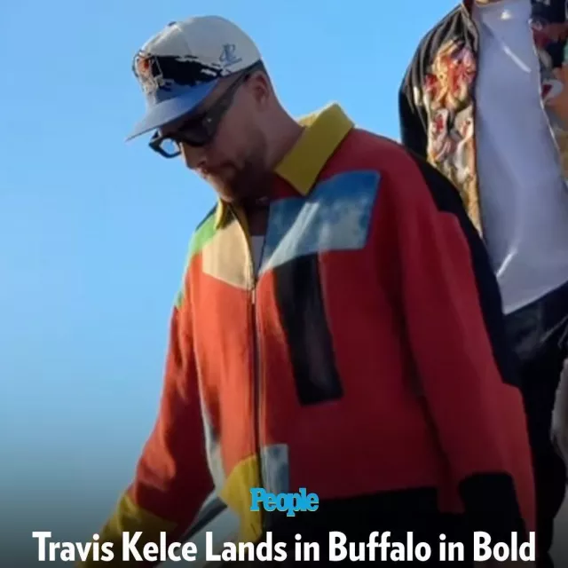 Travis Kelce wears Multicolor jacket at Highmark Stadium ahead of the