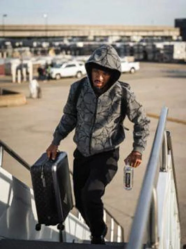 Louis Vuitton Grey Monogram Wool Reversible Jacket worn by Jayden Daniels on the Instagram account @commanders