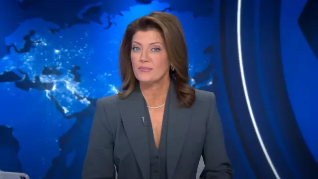 Scanlan Theodore Tailored Jacket in Charcoal worn by Norah O'Donnell as seen in CBS Evening News on November 12, 2024
