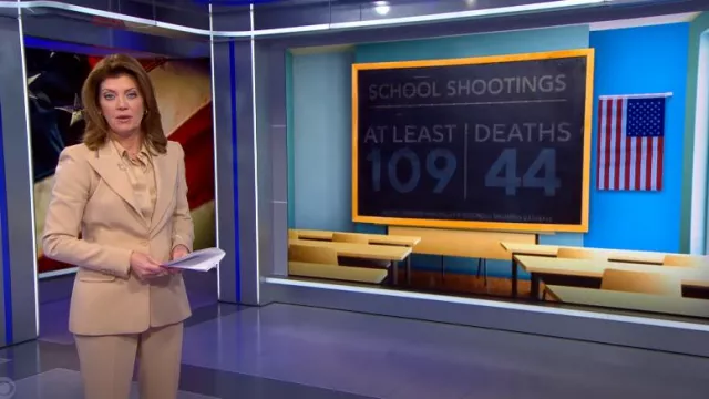 Michael Kors Wide Lapel Crepe Wool Blazer worn by Norah O'Donnell as seen in CBS Evening News on November 18, 2024