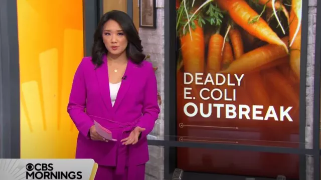 Ann Taylor Crepe Belted Blazer in Vibrant Magenta worn by Gayle King as seen in CBS Mornings on November 18, 2024
