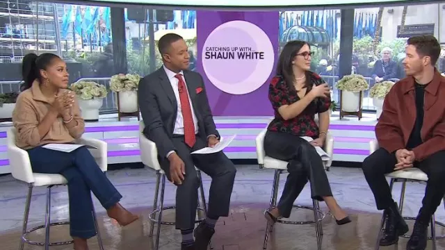Veronica Beard Carson High Rise Flared Jeans worn by Sheinelle Jones as seen in Today on November 19, 2024