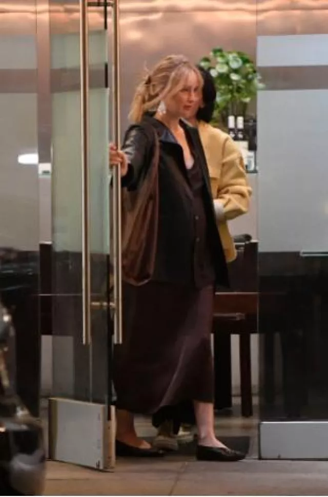 The Row Boice Leather Jacket worn by  Jennifer Lawrence in Los Angeles on November 7, 2024