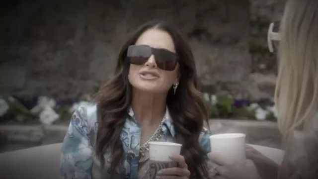 Saint Laurent Mask Shield Mirrored Sunglasses worn by Sutton Stracke as seen in The Real Housewives of Beverly Hills (S14E01)