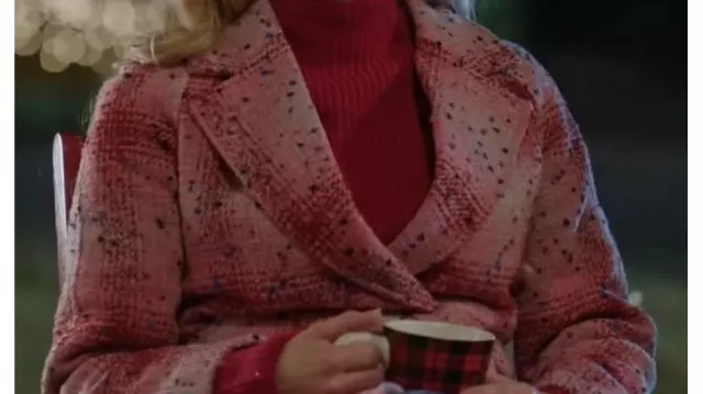 Outfits of Holiday Touchdown: A Chiefs Love Story: Alana Higman (Hunter King) wears Pink Plaid Coat in the movie