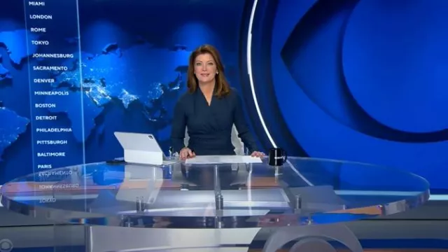 The Fold London Belleville Top worn by Norah O'Donnell as seen in CBS Evening News on November 20, 2024