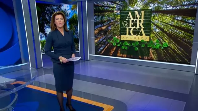 The Fold London Hartley Skirt worn by Norah O'Donnell as seen in CBS Evening News on November 20, 2024