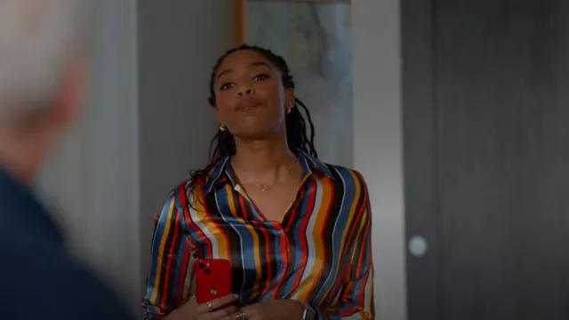 L'Agence Tyler Striped Silk Blouse worn by Gaby (Jessica Williams) as seen in Shrinking (S02E01)