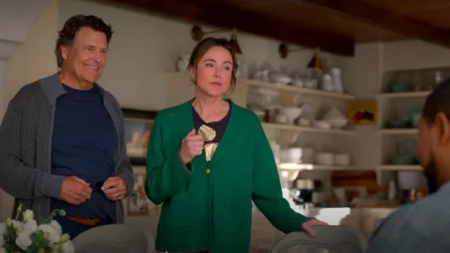 Clare V Oscar Sweater In Granny Smith worn by Liz (Christa Miller) as seen in Shrinking (S02E02)