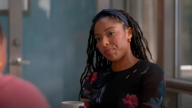 Ganni Printed Mesh Blouse worn by Gaby (Jessica Williams) as seen in Shrinking (S02E02)